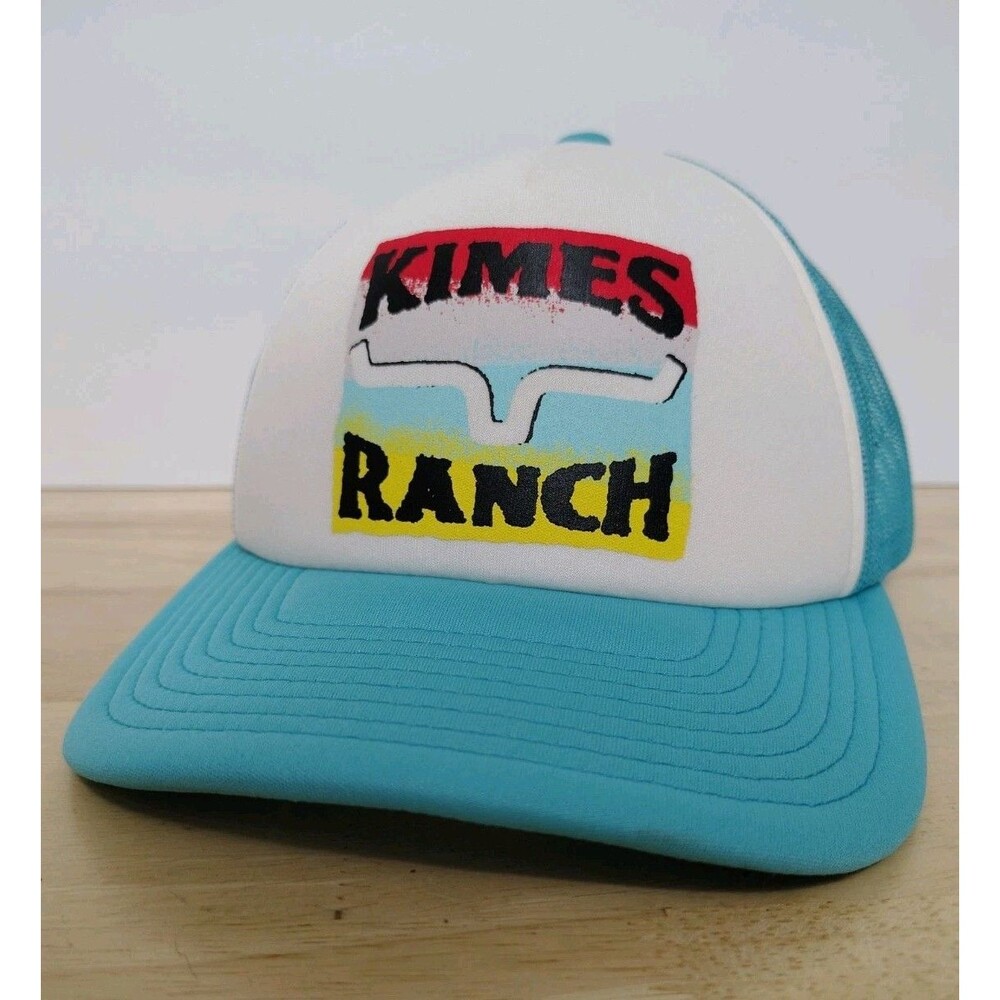 Kimes Ranch Adjustable Snapback Trucker Hat Teal And White W/Large Logo